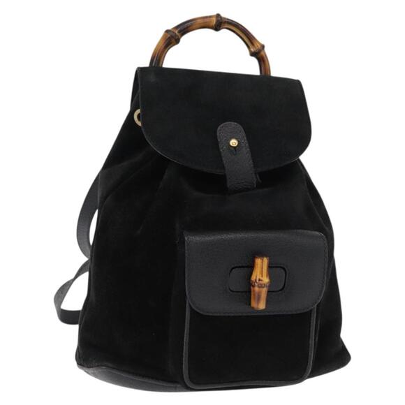 GUCCI Bamboo Backpack Suede Black Gold 003 1705 0030 Auth yk19868 main image 5